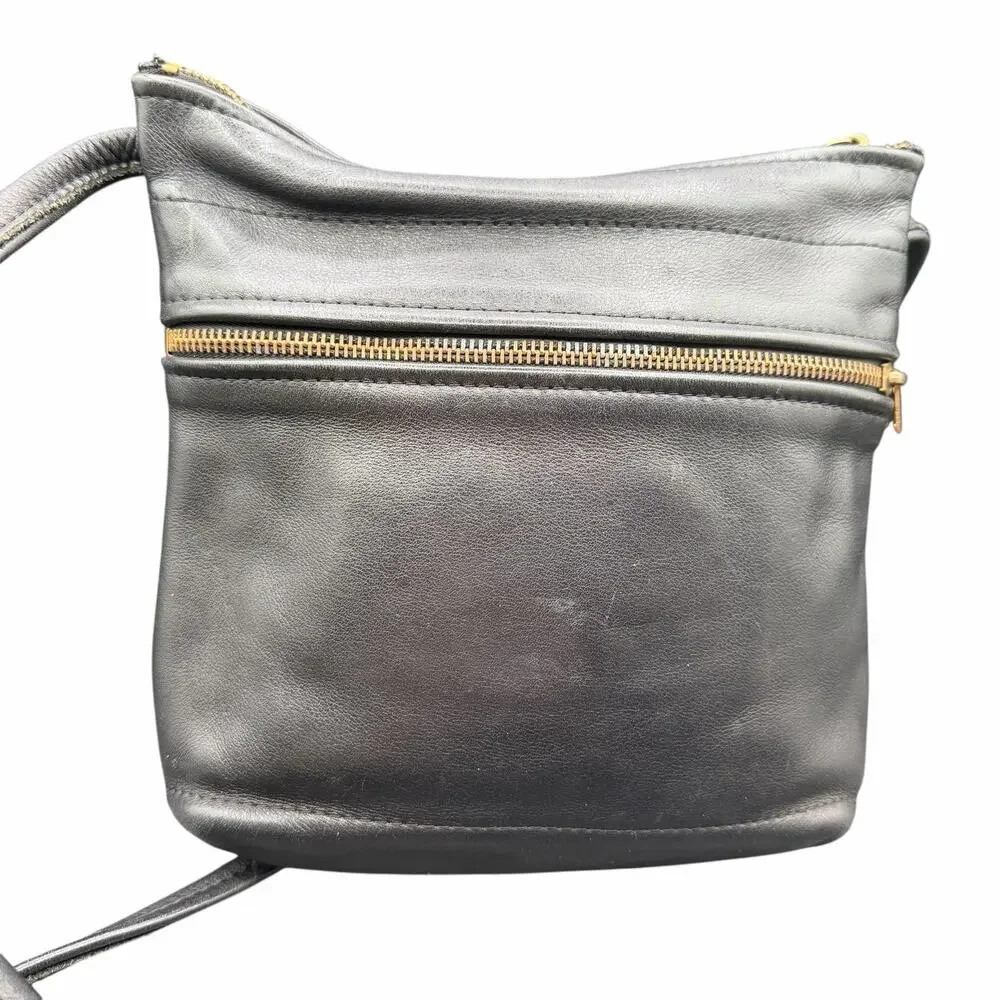 Handmade Black Leather Crossbody Bag Purple Beaded Accent